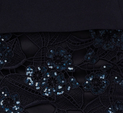 Sleeveless Sequin Lace Combo Midi Dress In Midnight