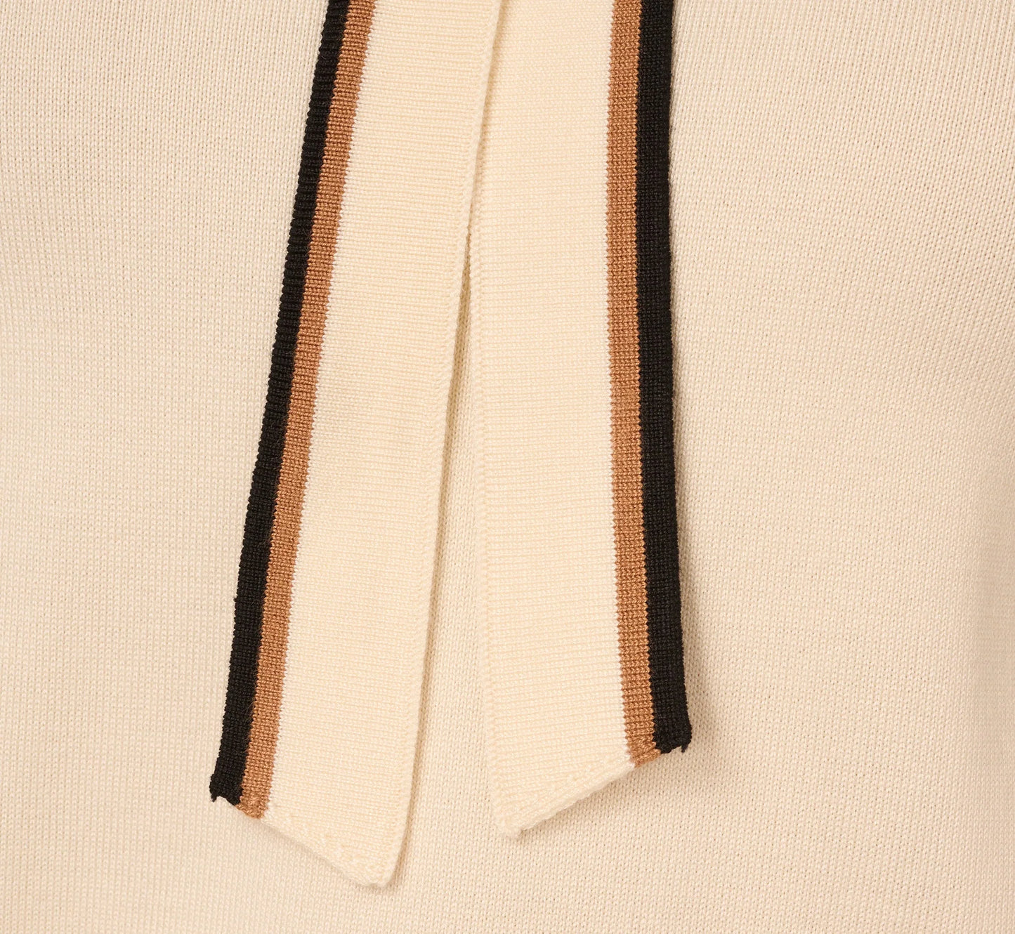Short Sleeve Tie Neck Knit Top In Cream Black Camel