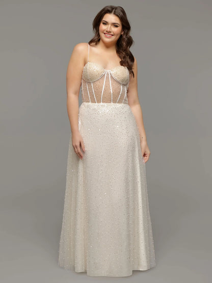 BEADED LACE AND TULLE A LINE WEDDING DRESS