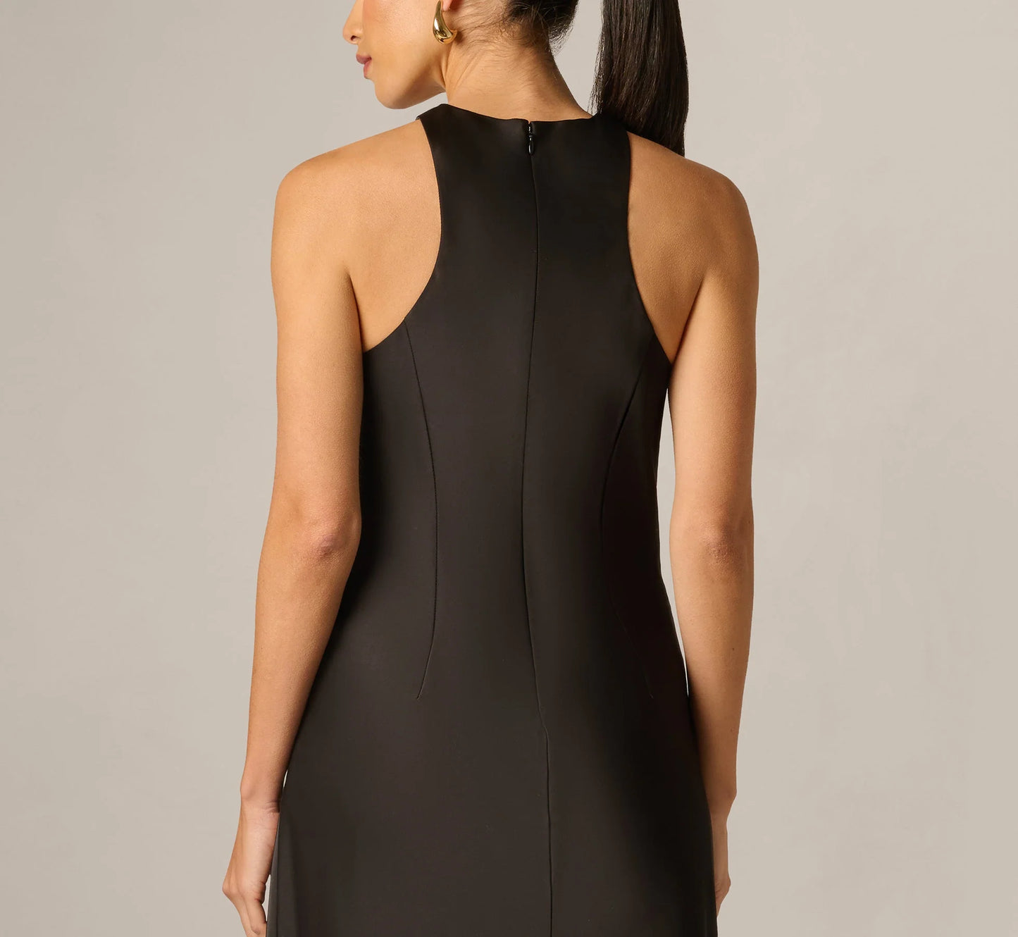 Stretch Satin Hardware Halter Collar Gown In Black
