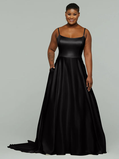 STRETCH SATIN A LINE WEDDING DRESS WITH SCOOP NECKLINE