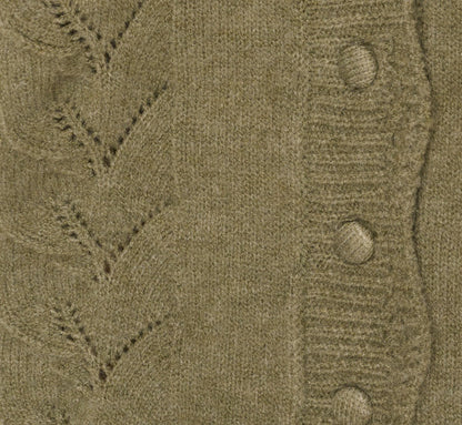 Long Sleeve Scalloped Pointelle Cardigan Sweater In Evergreen Fog