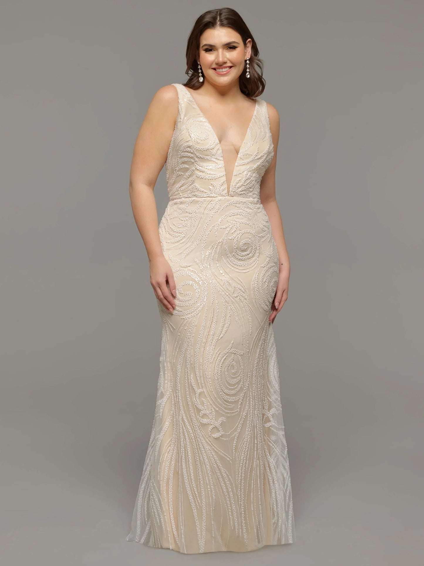 FIT AND FLARE TULLE AND BEADED LACE WEDDING DRESS