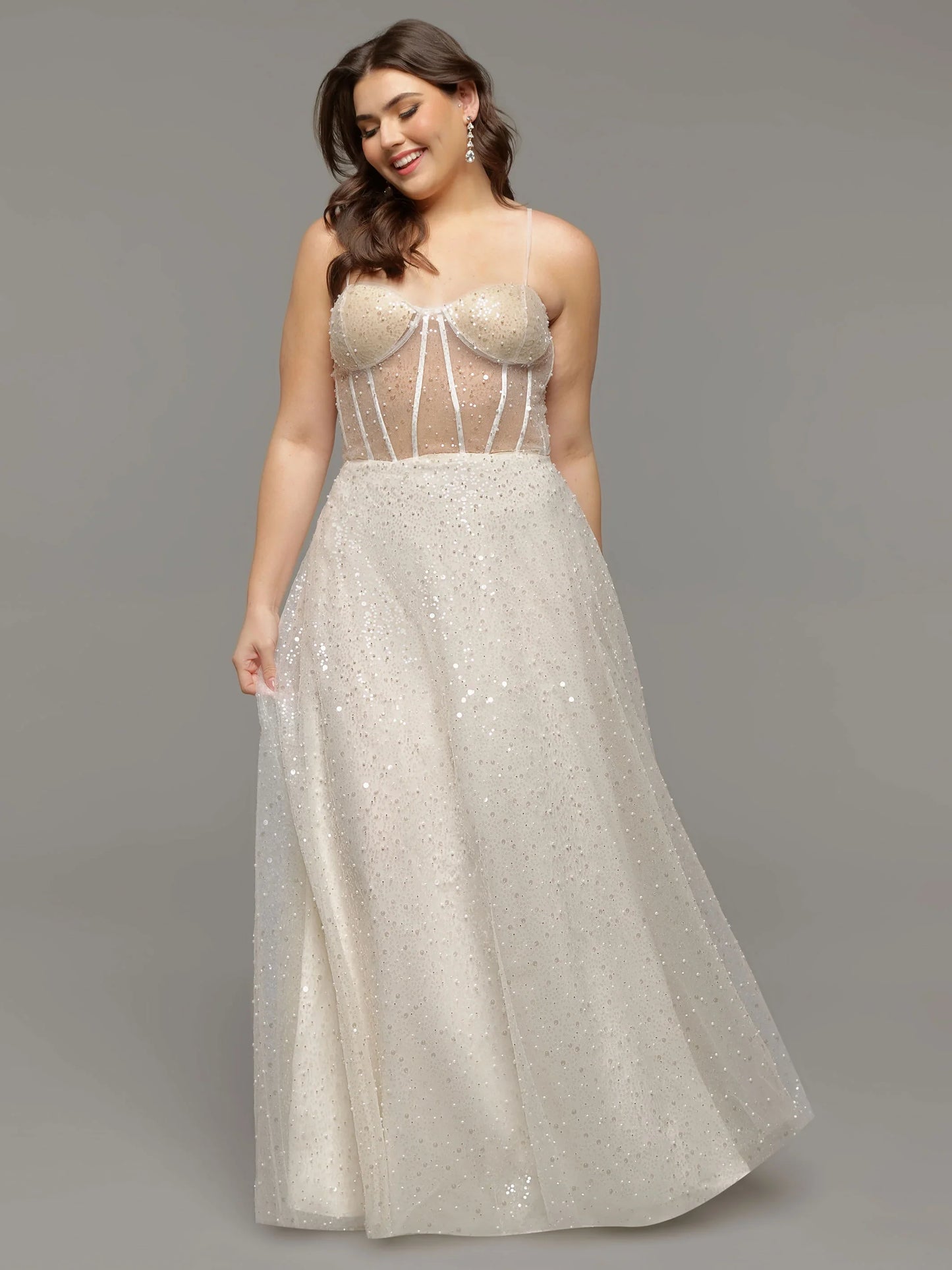 BEADED LACE AND TULLE A LINE WEDDING DRESS