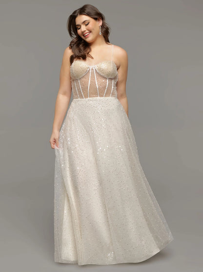 BEADED LACE AND TULLE A LINE WEDDING DRESS