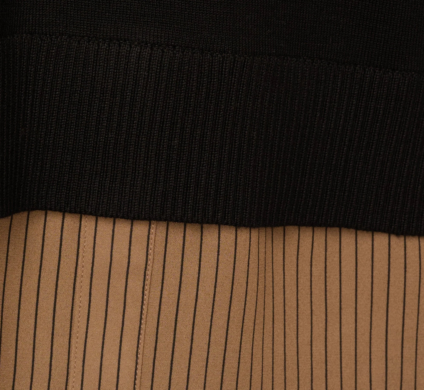 Long Sleeve Collared Printed Twover Sweater In Black W  Mocha Petite Stripe