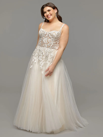 ?A LINE TULLE WEDDING DRESS WITH OPEN BACK