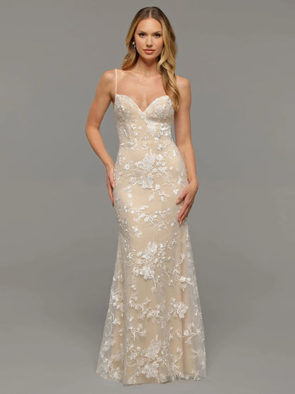 V NECK TULLE FIT AND FLARE WEDDING DRESS WITH LACE