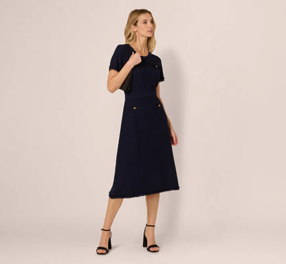 Short Sleeve Waffle Weave Midi Dress In Blue Moon