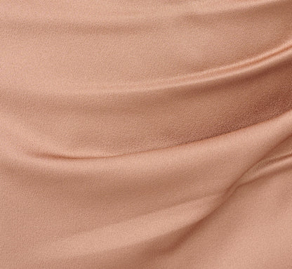 One Shoulder Asymmetrical Draped Satin Midi Dress In Cafe Mocha