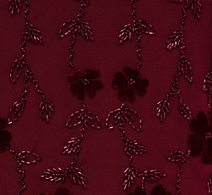 Plus Size Three Quarter Sleeve Velvet Floral Bead Sheath Dress In Mahogany