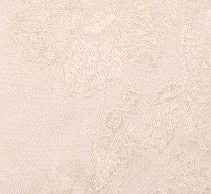 Sleeveless Floral Lace Dress With Feather Trim In Ivory