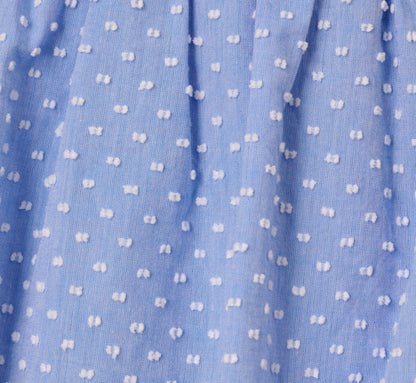 Polka Dot Ruffle Flounce Short Dress In Chambray Blue