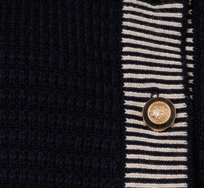 Striped Trim Cardigan Sweater Vest In Navy Ivory