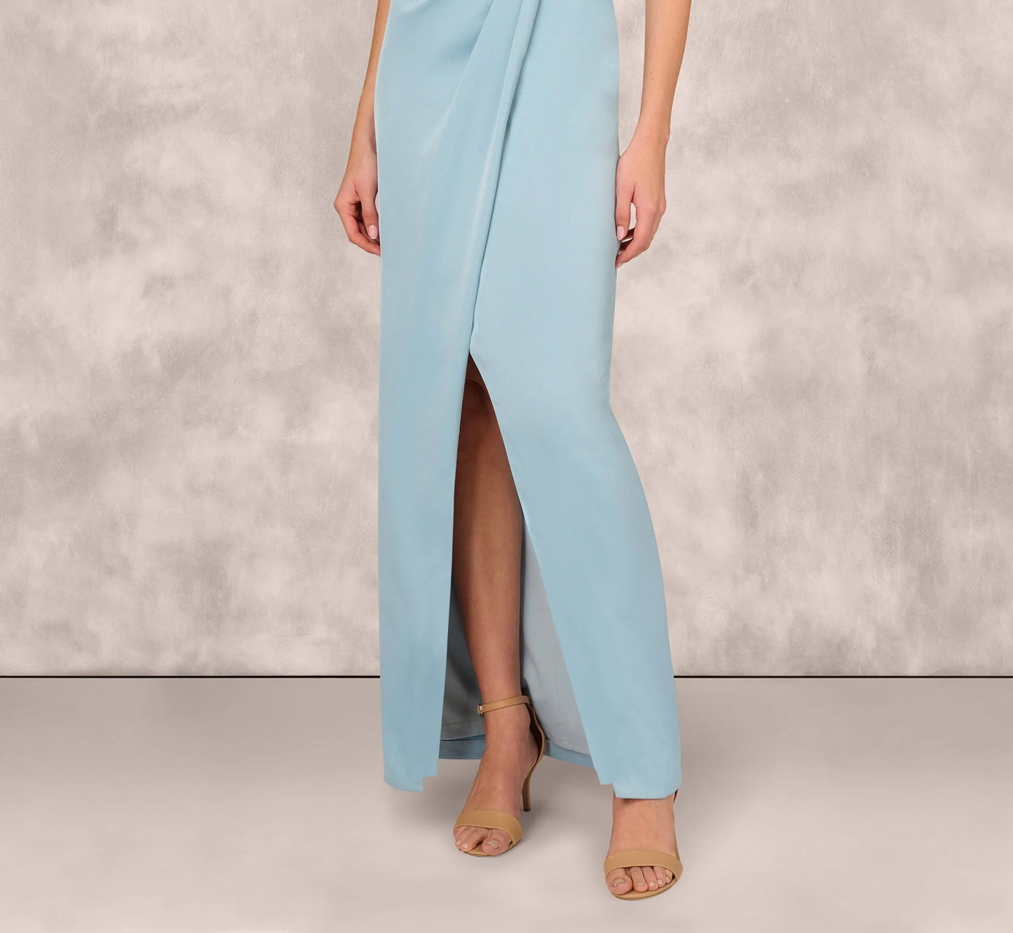Off Shoulder Beaded Satin Combo Long Dress In Clear Water