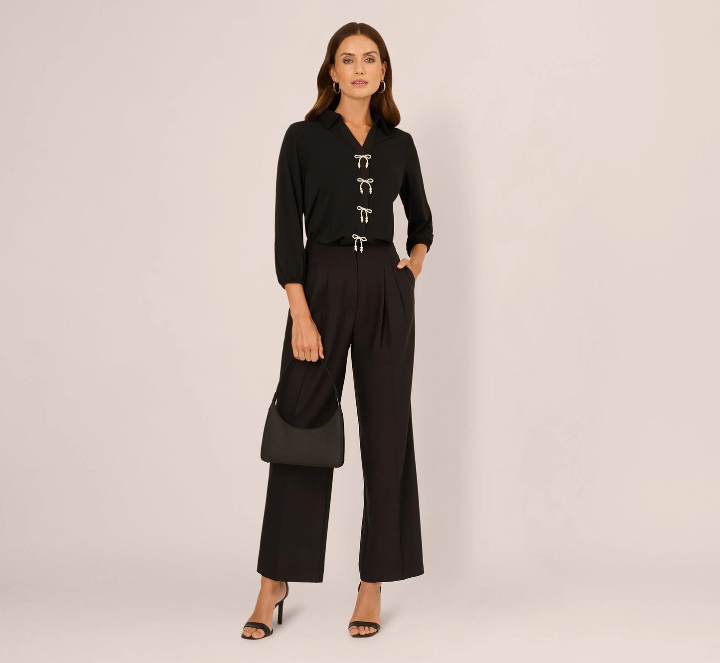 Wide Leg Pleated Trouser In Black
