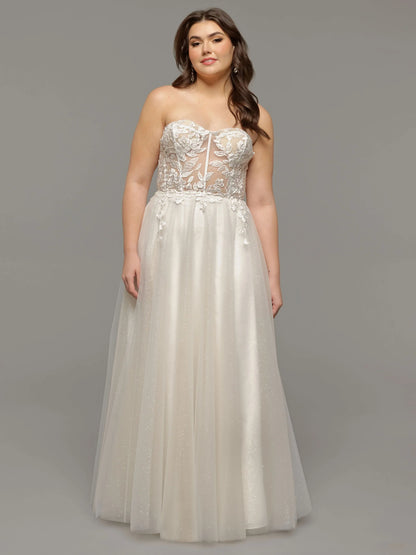 TULLE A LINE WEDDING DRESS WITH ILLUSION LACE BODICE