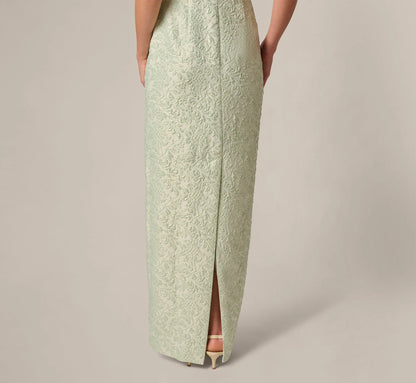 Strapless Metallic Jacquard Column Gown In Mint Glaze
