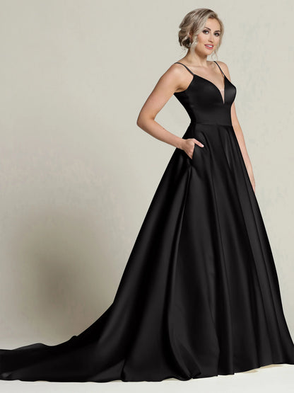SATIN BALL GOWN WITH SPAGHETTI STRAPS AND SCOOP BACK