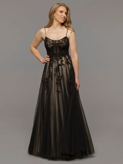 OPEN BACK A LINE TULLE WEDDING DRESS WITH LACE