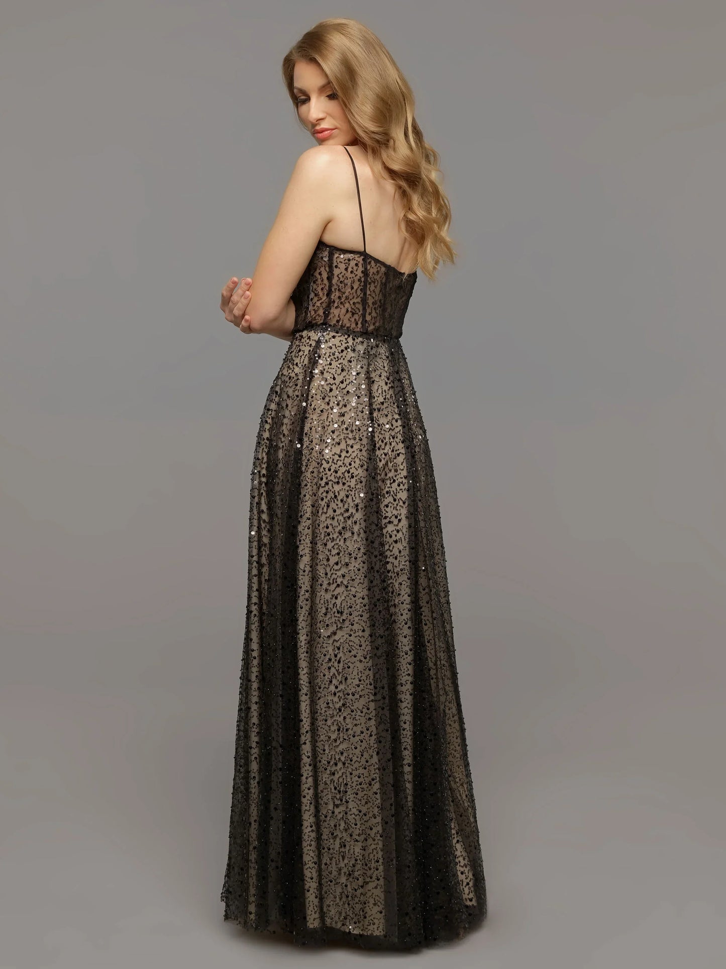 BEADED LACE AND TULLE A LINE WEDDING DRESS