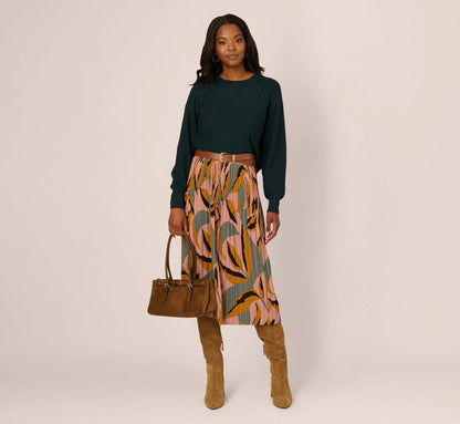 Long Sleeve Laced Raglan Sweater In Forest Teal