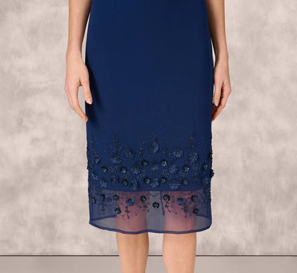 Sleeveless Beaded Organza Hem Halter Midi Dress In Navy