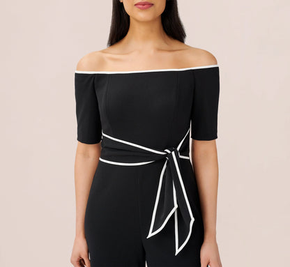 Knit Crepe Off-The-Shoulder Jumpsuit In Black