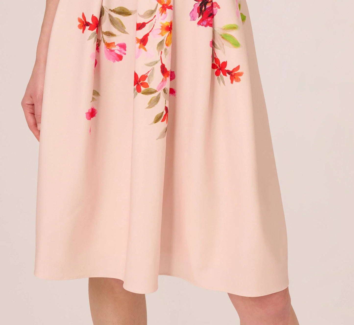 Floral Fit And Flare Halter Midi Dress In Champagne Multi