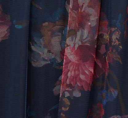 Bishop Sleeve Floral Mesh Maxi Dress In Navy Multi
