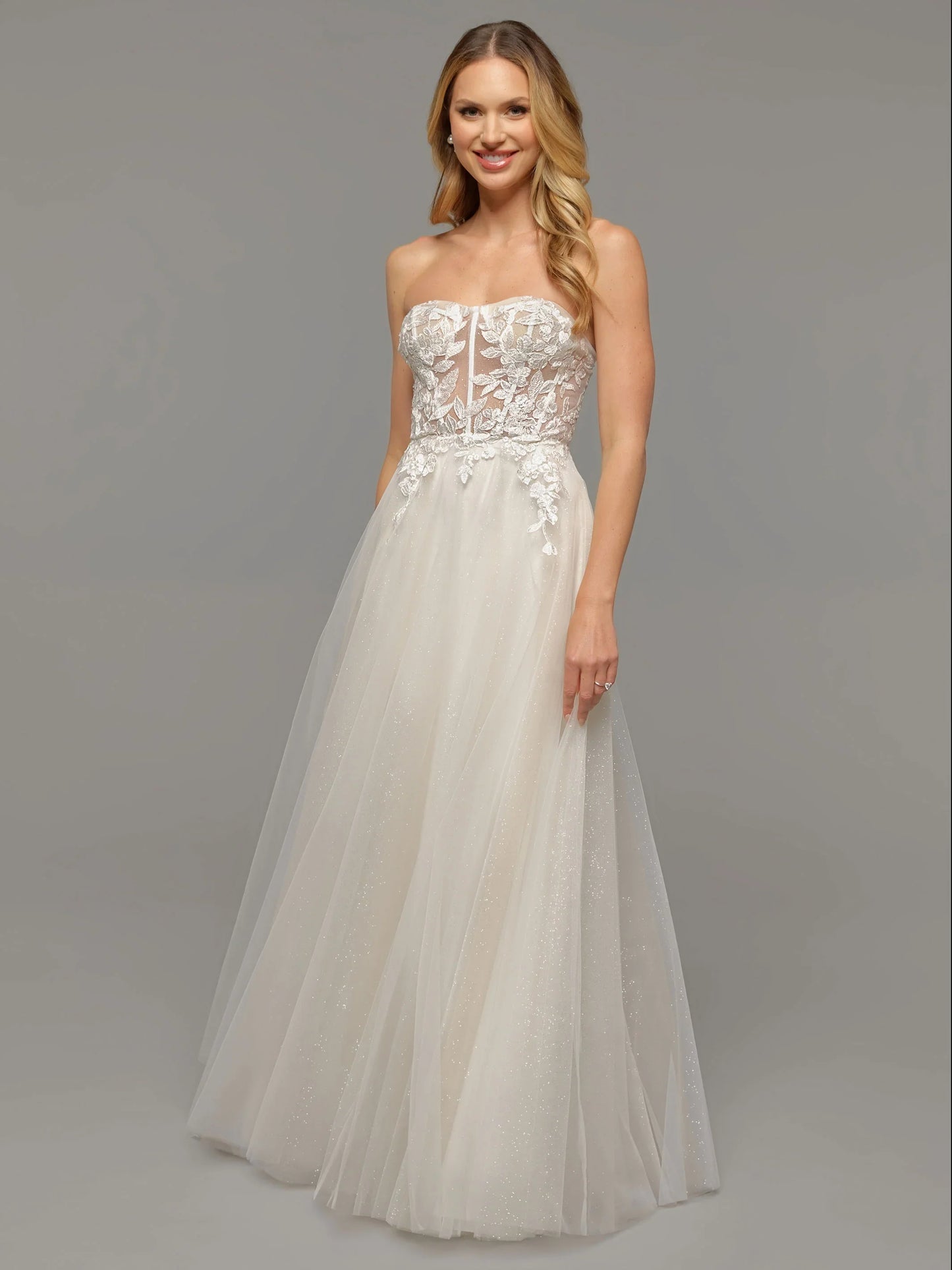 TULLE A LINE WEDDING DRESS WITH ILLUSION LACE BODICE