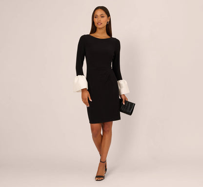 Bell Sleeve Jersey Sheath Dress In Black