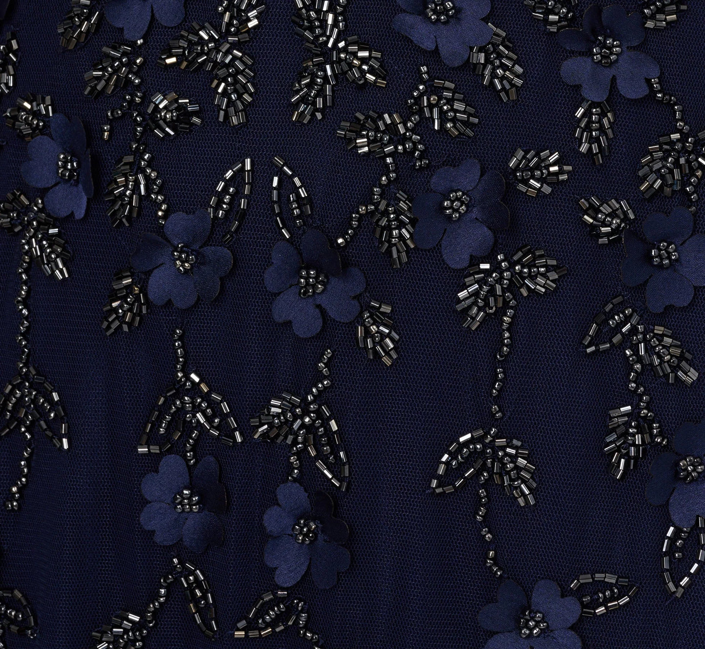 Sleeveless Illusion 3D Petal Beaded Gown In Light Navy