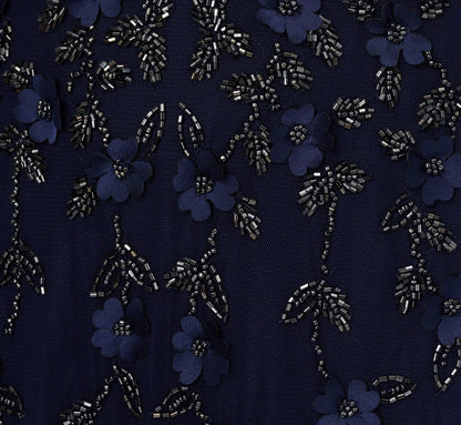 Sleeveless Illusion 3D Petal Beaded Gown In Light Navy