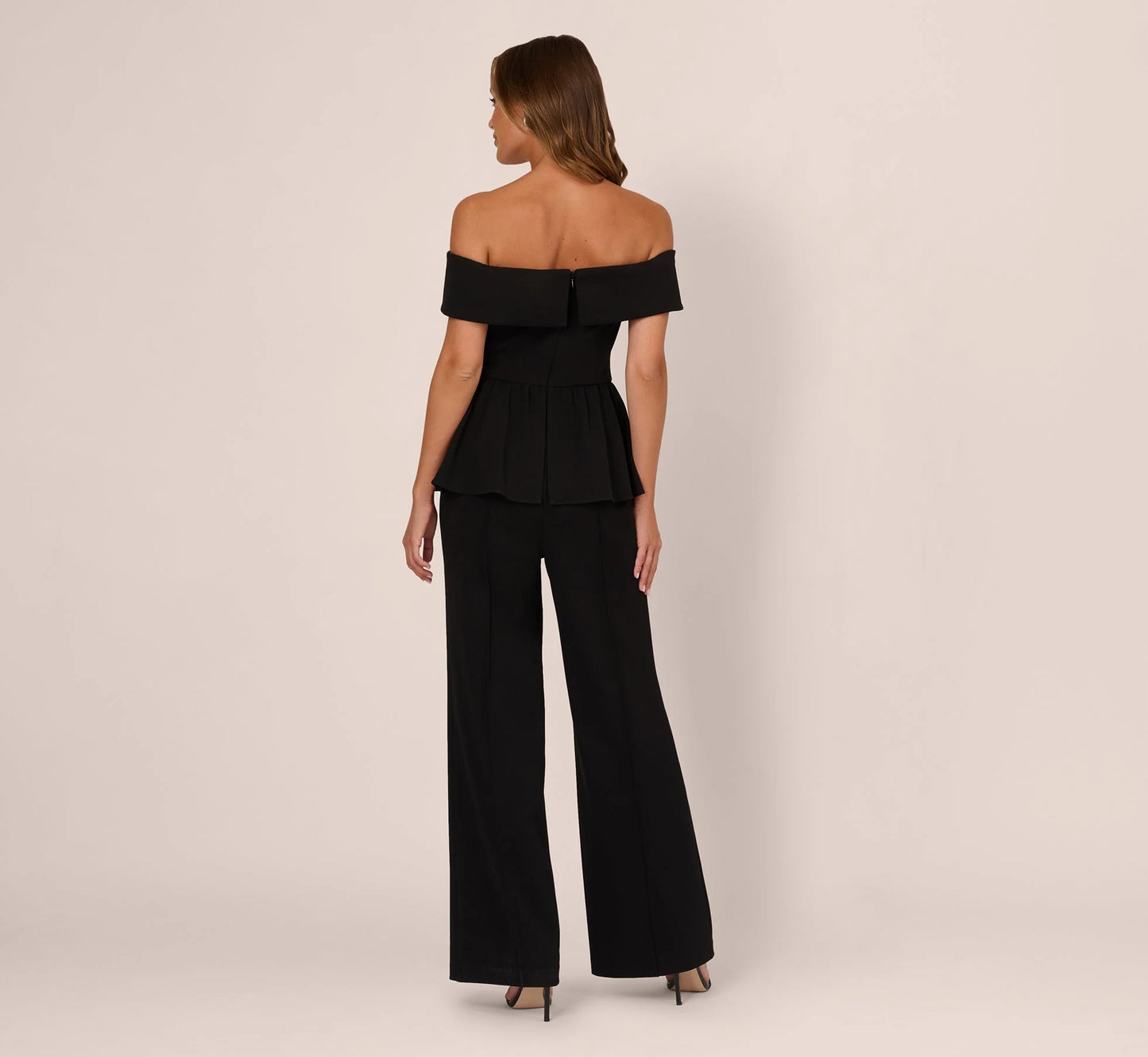Off Shoulder Crepe Peplum Jumpsuit In Black