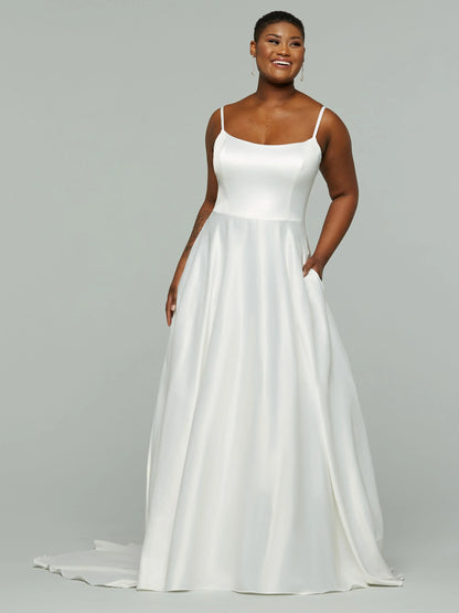 STRETCH SATIN A LINE WEDDING DRESS WITH SCOOP NECKLINE