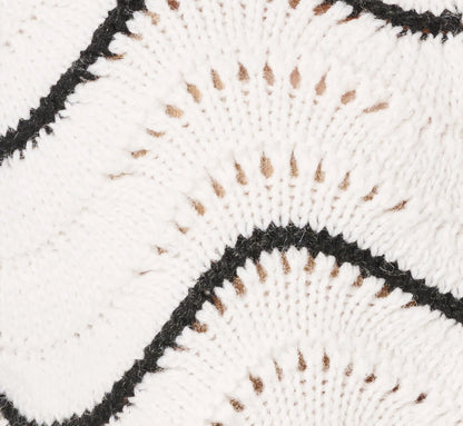 Open Pointelle Scalloped Cardigan Sweater In Glacier Black