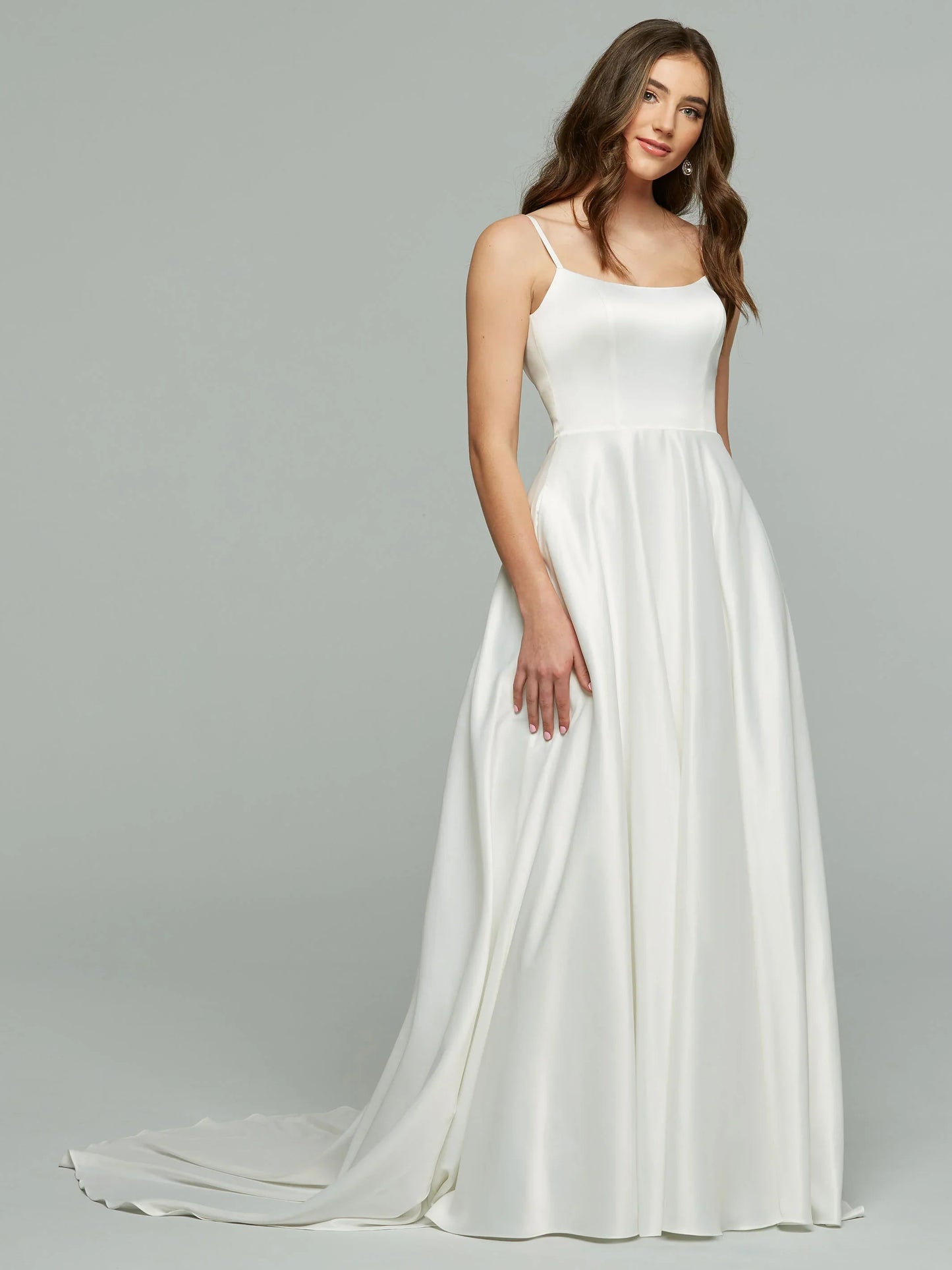 STRETCH SATIN A LINE WEDDING DRESS WITH SCOOP NECKLINE