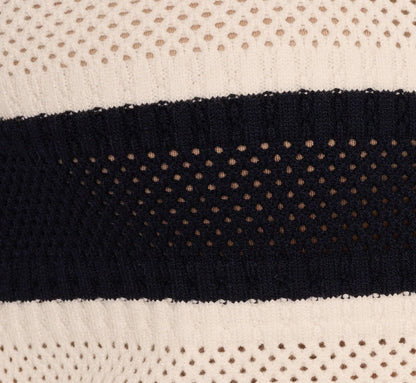 Striped Open Knit Sailor Collar Cardigan In Blue Moon Ivory