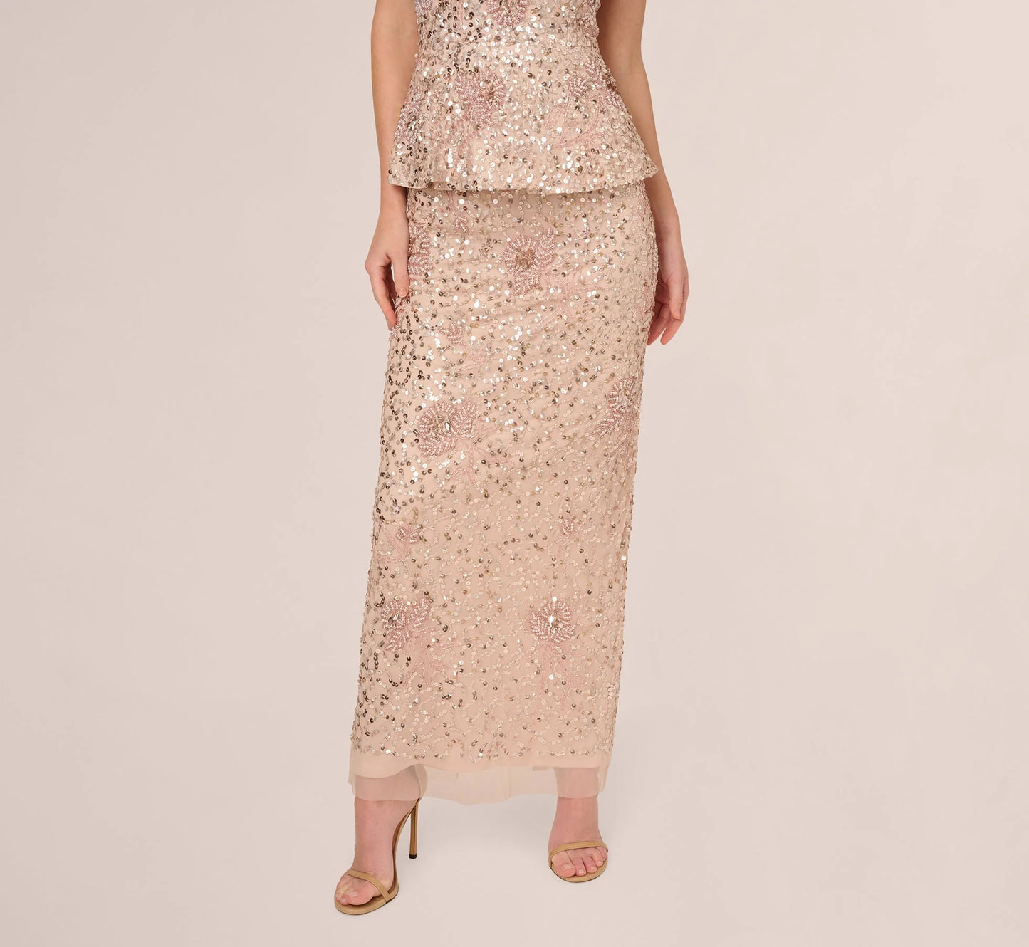 Sleeveless Beaded Peplum Dress In Shell