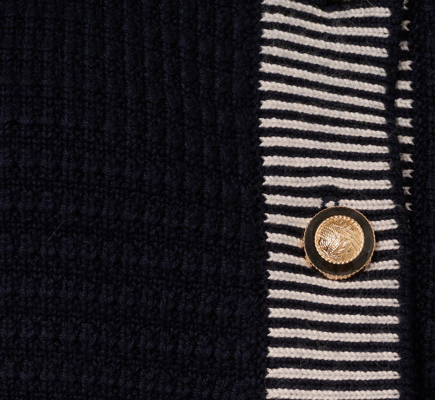 Striped Trim Cardigan Sweater Vest In Navy Ivory