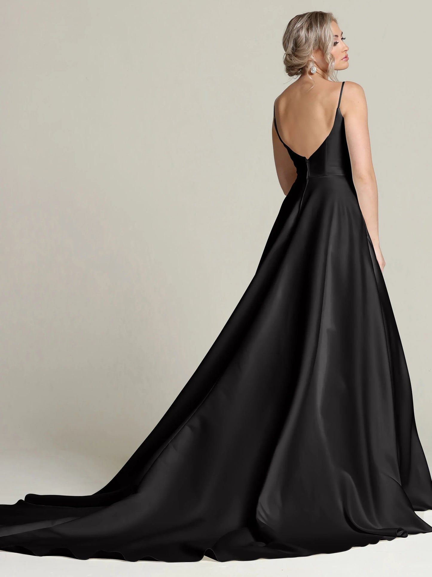 SATIN BALL GOWN WITH SPAGHETTI STRAPS AND SCOOP BACK