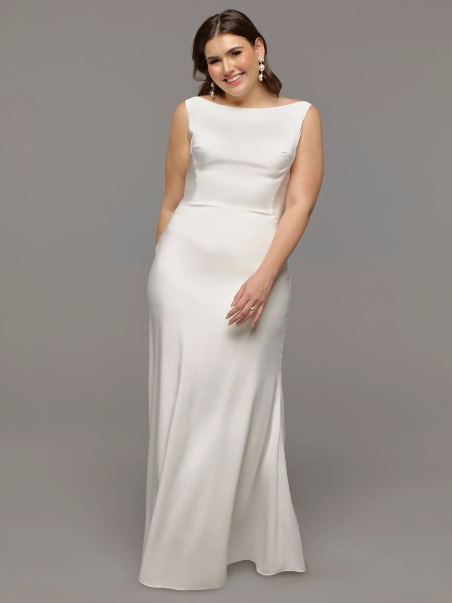 CHIFFON MERMAID WEDDING DRESS WITH BATEAU NECKLINE AND LONG SLEEVES