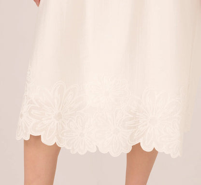 Floral Embroidered Hem Midi Skirt In Ivory