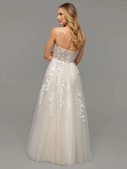 OPEN BACK A LINE TULLE WEDDING DRESS WITH LACE