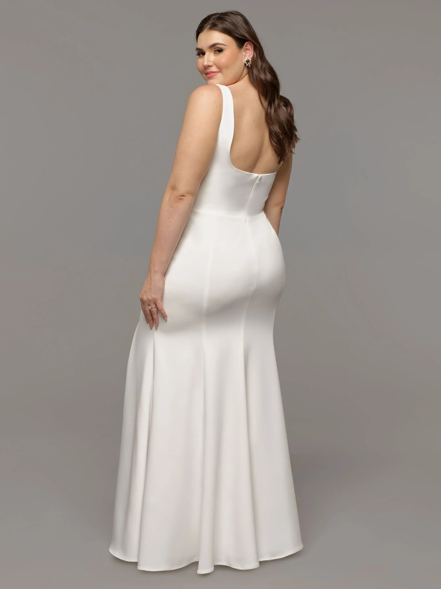 CHIFFON MERMAID WEDDING DRESS WITH BATEAU NECKLINE AND LONG SLEEVES