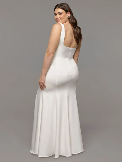 CHIFFON MERMAID WEDDING DRESS WITH BATEAU NECKLINE AND LONG SLEEVES
