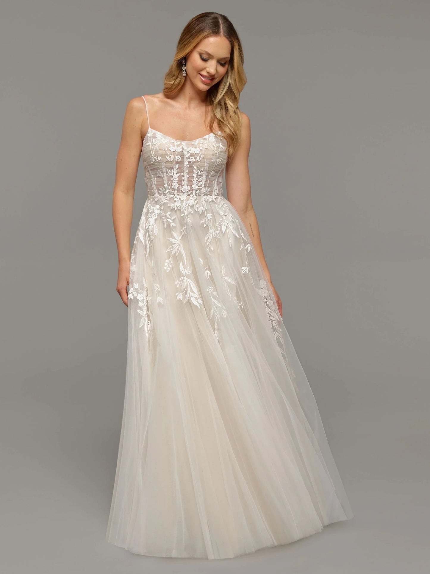OPEN BACK A LINE TULLE WEDDING DRESS WITH LACE