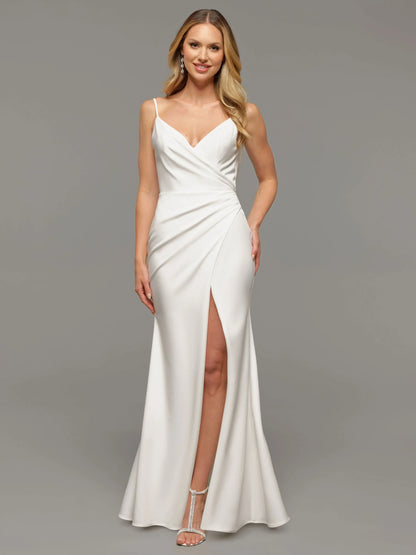 BACKLESS FIT AND FLARE WEDDING DRESS WITH RUCHING