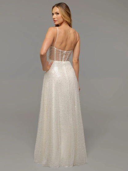 BEADED LACE AND TULLE A LINE WEDDING DRESS